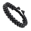 Hand-woven double-strand natural black stone bead bracelet with adjustable cord - Black Style (#42)