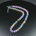 Gekleurde kralen gebedsketting met roze blauwe en gele stenen kralen - Gekleurde Kralenketting / Morganiet