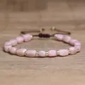 Handmade natural pink stone beaded bracelet with adjustable cord and gold spacers - Pink Opal