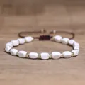 Handmade white natural stone bead bracelet with gold spacers and adjustable cord - White Turquoise