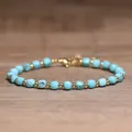 Handgemaakte armband met turquoise gefacetteerde steen en mooie gouden details - Groene Turkoois / 4*6mm