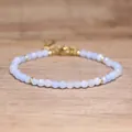 Bohemian style light blue faceted natural stone beaded adjustable bracelet view - Dark Aquamarine