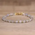 Handmade natural stone crystal beaded bracelet with 4x6mm grey stones and gold beads. - Labradorite / 4*6mm