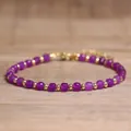 Handmade purple faceted natural stone beaded bracelet with decorative gold spacer beads - Purple Jade / 4*6mm
