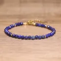 Handmade Bohemian faceted natural stone beaded bracelet with adjustable gold chain - Lapis Lazuli