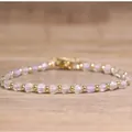 Elegant handmade lavender natural stone and crystal beaded bracelet with gold beads - Fluorite / 4*6mm
