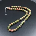 Collar de cuentas de piedra unakite natural verde y rosa con cadena de extensión - Unakita
