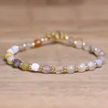 Handmade multi-colored 4x6mm natural stone beaded bracelet with small gold spacers - Striped Yellow Agate / 4*6mm