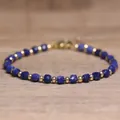 Delicate handmade natural blue lapis lazuli stone beaded bracelet with gold spacer beads - Optimized Lapis Lazuli / 4*6mm