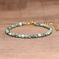 Bohemian green and white natural stone faceted beaded adjustable bracelet for women - Green Spot Stone