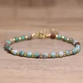 Handmade faceted 4x6mm natural stone beaded bracelet with elegant gold accents for women - Chrysocolla / 4*6mm