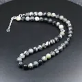Collar de oración hecho a mano con cuentas de piedra natural de ágata jaspeada gris y negra - Piedra de Red Negra