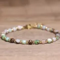 Handmade 4x6mm natural stone beaded bracelet with multi-colored crystals and gold accents - Green Opal (Australia Jade) / 4*6mm