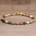 Handmade colorful natural stone faceted beaded bracelet with gold plated spacer beads - Alashan Agate / 4*6mm