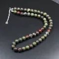 Collar de oración hecho a mano con cuentas de piedra natural unakite y metal - Jaspe Sangre de Dragón