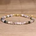 Faceted natural stone beaded bracelet with a bohemian style and adjustable gold chain - Tree Agate