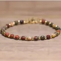Handmade colorful 4x6mm natural stone beaded bracelet for women with gold accents - Picasso Stone (58) / 4*6mm