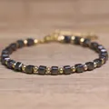 Elegant handmade natural stone beaded bracelet featuring black hematite and gold accents - Hematite (60) / 4*6mm
