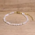 Handmade faceted natural stone beaded bracelet with adjustable gold extender chain - White Jade
