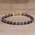 Exquisite handmade 4*6mm faceted purple natural stone beaded bracelet with gold accents - Iolite (61) / 4*6mm