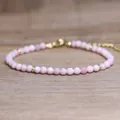 Handmade pink faceted natural stone beaded adjustable bracelet with gold spacers - Pink Opal
