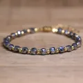 Natural stone beaded bracelet with faceted grey gems and gold accents - Terahertz (62) / 4*6mm