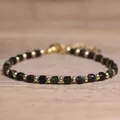 Elegant handmade natural stone cube beaded bracelet with gold round spacers for women - Black-Green Tourmaline (63) / 4*6mm