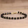 Elegant handmade natural black stone beaded bracelet with gold-toned spacers for women - Black Tourmaline (65) / 4*6mm