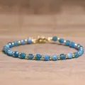Handmade blue natural stone beaded bracelet with 4x6mm crystal beads and gold accents. - Blue Apatite 1 (66) / 4*6mm