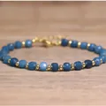 Handmade 4x6mm blue natural stone beaded bracelet with gold spacers and lobster clasp. - Blue Jade (67) / 4*6mm