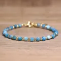 Elegant blue natural stone faceted beaded bracelet with gold spacer beads for women. - Blue Apatite 2 (68) / 4*6mm