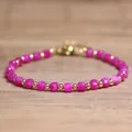 Handmade faceted pink natural stone beaded bracelet with elegant gold-tone spacers - Rose Red Tourmaline / 4*6mm