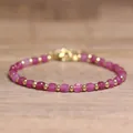 Elegant handmade pink natural stone crystal beaded bracelet with gold accents for women - Enhanced Pink Tourmaline / 4*6mm