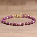Handmade natural pink crystal stone beaded bracelet with delicate gold beads for women - Enhanced Rose Red Tourmaline / 4*6mm