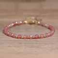 Handmade pink natural stone faceted bead bracelet with elegant gold accents for women - Enhanced Watermelon Jade / 4*6mm
