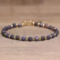 Handmade natural purple stone beaded bracelet with gold accents for women - Sapphire / 4*6mm