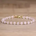 Handmade 4x6mm pink natural stone crystal beaded bracelet with elegant gold accents - Rose Quartz / 4*6mm