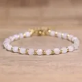 Elegant handmade white natural stone beaded bracelet with gold spacer beads for women - White Jade / 4*6mm
