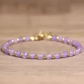 Handmade dopamine style purple crystal stone beaded bracelet with gold metal beads. - Lavender Purple Jade / 4*6mm
