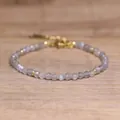 Handmade bohemian faceted natural stone beaded bracelet with adjustable gold chain. - Labradorite