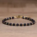 Elegant blue sandstone faceted beaded bracelet with gold spacers for women 4*6mm - Blue Sandstone / 4*6mm