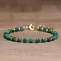 Handmade green faceted natural stone beaded bracelet with gold accents for women - Malachite / 4*6mm