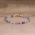 Bohemian handmade multicolor faceted natural stone beaded bracelet with gold spacers - Purple Fluorite