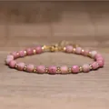 Elegant handmade natural pink stone beaded bracelet with golden spacers for women - Red Wood Grain Stone / 4*6mm