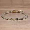 Handmade natural green stone bracelet with small gold beads and faceted crystal beads - Prehnite / 4*6mm