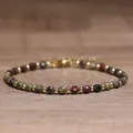 Handmade multicolored natural stone beaded bracelet with gold faceted crystal spacers - Indian Agate / 4*6mm