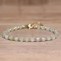 Handmade 4x6mm faceted natural stone crystal and gold beaded bracelet for women - Green Aventurine / 4*6mm
