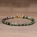 Dopamine style colorful 4x6mm natural stone faceted beaded bracelet with gold accents - Ruby Zoisite / 4*6mm