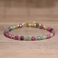 Elegant handmade colorful 4x6mm natural stone faceted crystal bead bracelet for women - Rainbow Tourmaline / 4*6mm
