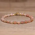 Handmade natural stone beaded bracelet with 4x6mm peach crystals and gold beads - Sunstone / 4*6mm